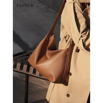 FOXER真皮包包女士2024新款2025大容量斜挎包高階感托特包單肩包
