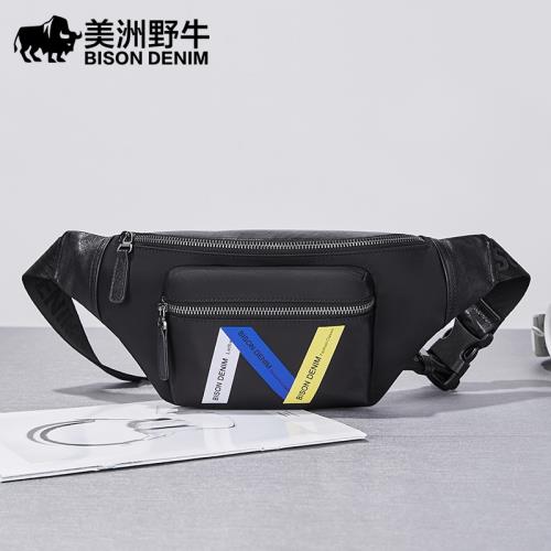 美洲野牛男士胸包真皮單肩斜挎包背包多功能2025新款潮大容量腰包