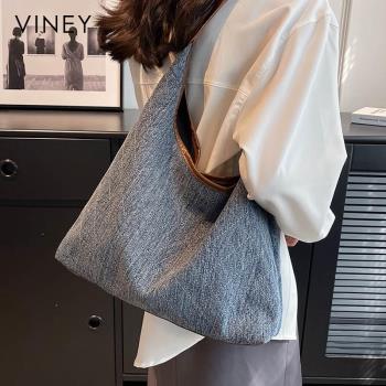 Viney包包女士2024新款女包大容量帆布單肩包上班通勤手提水桶包