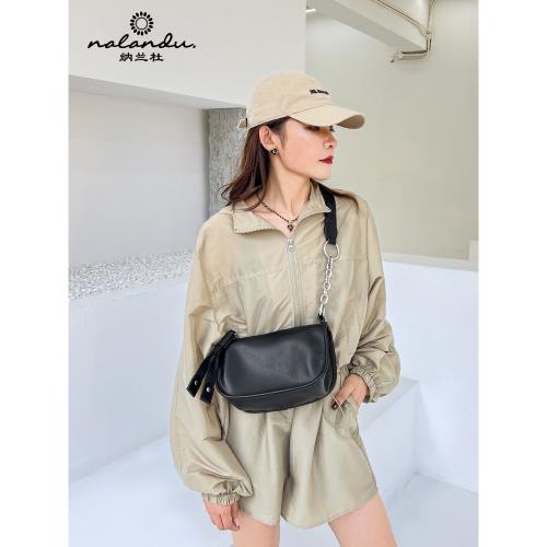 納蘭杜包包2024新款斜挎包女2025高級感黑色包軟皮真皮女包馬鞍包