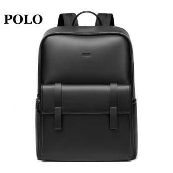 Polo雙肩包男商務休閑15.6寸大容量皮質旅行通勤高級感電腦背包