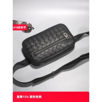胸包男多功能休閑挎包男士腰包新款潮純皮真皮手工編織斜跨小揹包