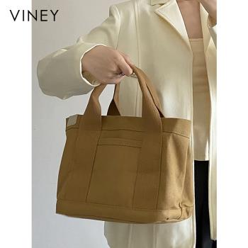 Viney包包女士2024新款帆布包托特包大容量便當包時尚百搭手提包