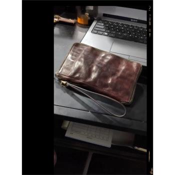 復古手工質感男長款錢包牛皮休閑拉鏈大容量時尚原創多卡位皮夾子