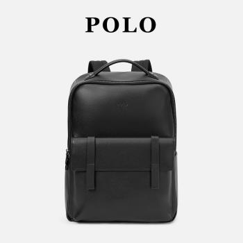 POLO男士雙肩包真皮大容量商務出差休閑旅行電腦背包時尚牛皮書包