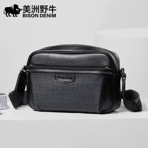 美洲野牛男士單肩包橫款男包包斜挎包大容量電腦背包夏季休閑皮包