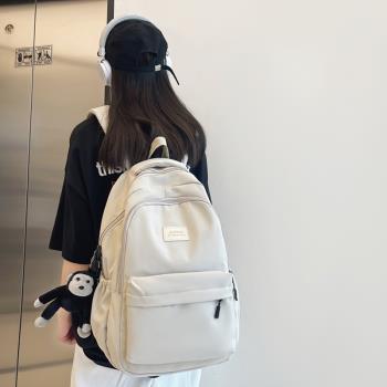 大容量純色書包女初中大學生韓版簡約雙肩包女日系高中15.6寸背包