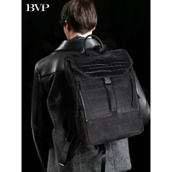 【黑標·12期免期】BVP大牌鱷魚紋雙肩包真皮男款背包秀場款包包