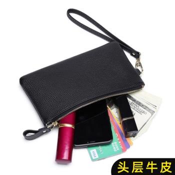 頭層牛皮女長款多功能手拿包