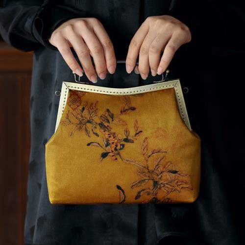 雅集原創國風通勤鏈條絲綢香云紗復古新款手包媽媽手提包斜跨包郵