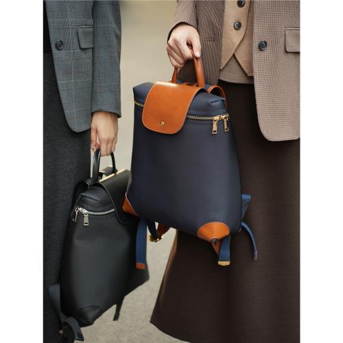 大容量通勤電腦包雙肩包防潑水牛津布拼色頭層牛皮輕便旅行背包k