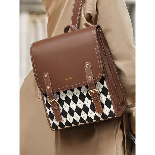 Cnoles蔻一雙肩包女2025新款學院風書包女大學生大容量牛皮背包女