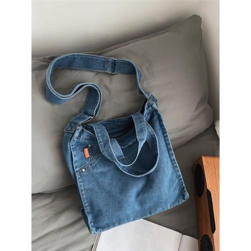 百搭新款帆布單肩斜挎包包女大容量牛仔布包學生上課包簡約通勤包