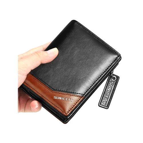 男士錢包短款拉鏈零錢袋男生時尚多卡位男款皮夾銀包商務短夾防磁