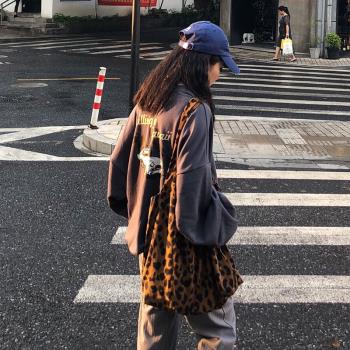 復古豹紋燈芯絨單肩原宿帆布包