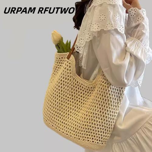 URPAM RFUTWO大容量托特包編織包2024新款女海邊沙灘慵懶風草編包