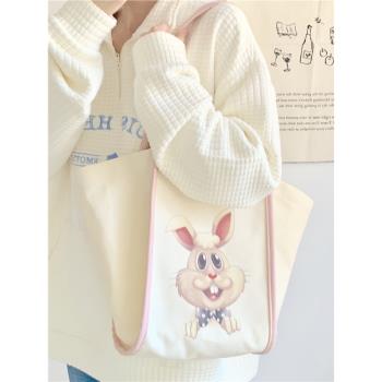 大容量帆布包包女2023新款ins日系可愛兔子單肩包學生上課托特包