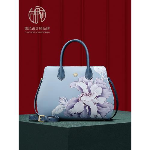 古伊西高級感中國風大氣媽媽包小眾牛皮印花大容量單肩斜挎手提包