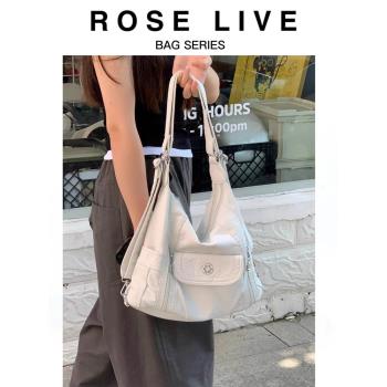 ROSE LIVE機車辣妹雙肩包簡約復古軟皮大容量多種背法功能可調節