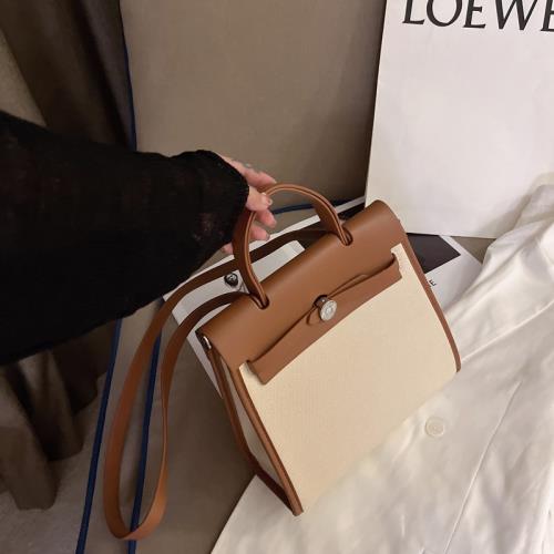 MY&FSNH春夏新款高級感帆布凱莉包手提鉑金包單肩斜挎通勤大包女