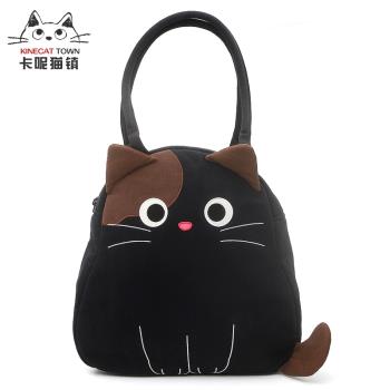 日本設計Kine貓可愛純棉立體卡通黑貓簡約10.2寸手提包單肩腋下包