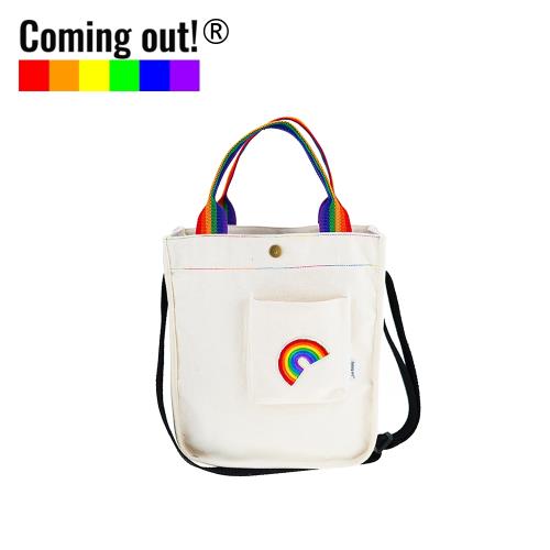 Coming out!兩用帆布包彩虹背包中性手提斜挎單肩包黑白情侶書包