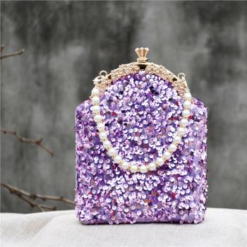 紫人魚-手機包亮片釘珠刺繡手拿包晚宴包禮服包口金包DIY材料包