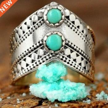 Antique Silver Turquoise Ring for Women Boho Bohemian Blue
