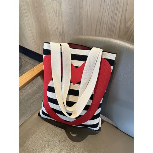 2023新款秋季高級感條紋針織托特包ins復古大容量通勤單肩編織包