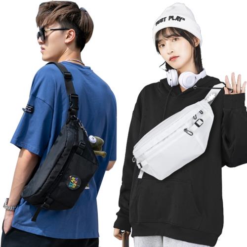 ASKL2021青年斜挎包男女胸包休閑腰包大容量純色日韓時尚背包尼龍