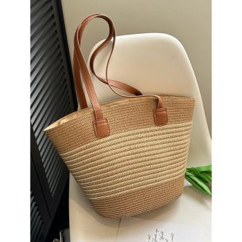 夏日大容量草編包包女2025新款海邊度假沙灘包小眾通勤手提托特包