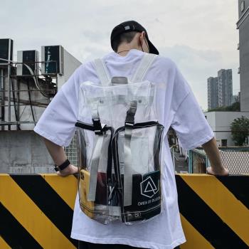 雙肩包男2022新款潮牌時尚大學生書包街頭個性反光大容量工裝背包