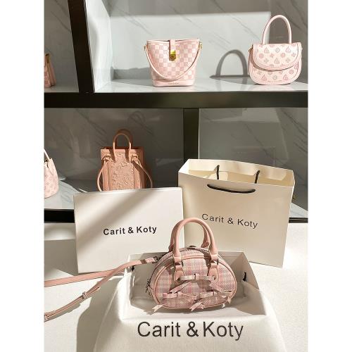 圣誕禮物粉色格紋波士頓包包2025新款高級感小眾設計保齡球枕頭包