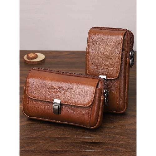 手機包腰包男真皮手機套男士腰帶包老年穿皮帶牛皮干活工地手機袋