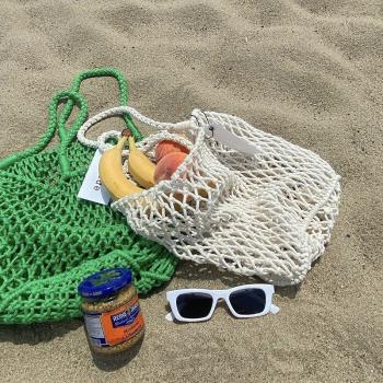 編織網兜包韓國ins水果手提購物袋海邊度假沙灘漁網包草編包草包