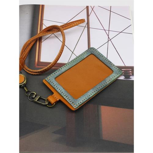 原創新品員工卡頭層牛皮工牌潮流個性迷彩卡套真皮手工掛脖卡包薄