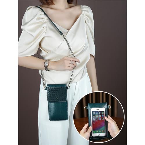 新款可觸屏手機包女夏零錢真皮斜挎透明迷你小包包小清新2025新款