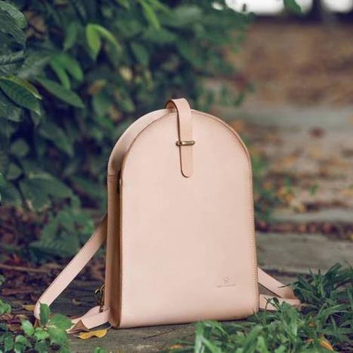 時間造物植鞣牛皮手工文藝復古貝殼形純色真皮雙肩包雙肩背包書包