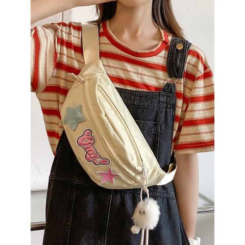 可愛帆布包包女2023新款潮斜挎包夏天運動胸包小眾百搭ins腰包