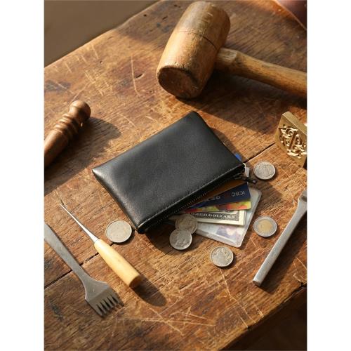 頭層牛皮男女迷你零錢包超薄真皮拉鏈硬幣包短款小錢包鑰匙包卡包