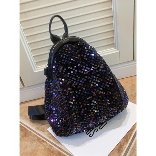 2025新款亮片雙肩包女潮背包 時尚個性學院風學生書包兩用斜挎包