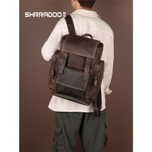 真皮雙肩包男式2025新款時尚超火休閑大容量旅行包瘋馬皮電腦背包