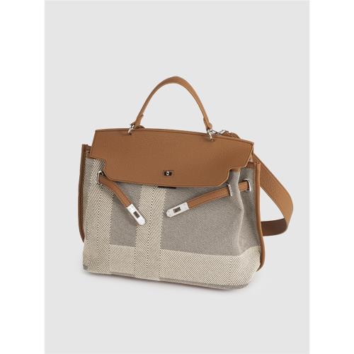 凱莉包真皮托特包女2025新款大容量帆布拼接通勤單肩手提包鉑金包