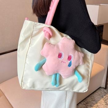 可愛單肩包大容量包包女2023新款托特包時尚小眾設計大學生上課包