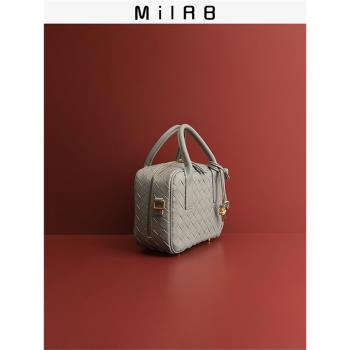 【MILRB】真牛皮手工編織復古簡約質感手提小方包通勤包