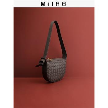 【MILRB】真牛皮編織紋時尚手提包斜挎包百搭小眾設計感通勤包