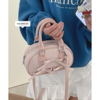 芭蕾風蝴蝶結包包女士2024新款時尚粉色手提包高級感百搭斜挎包