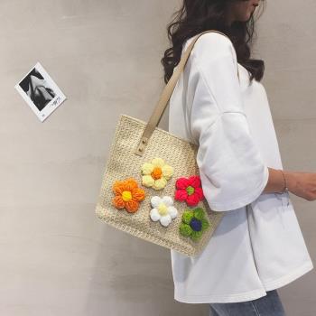 ins小清新草編包包女2024新款時尚小眾編織托特包休閑百搭單肩包