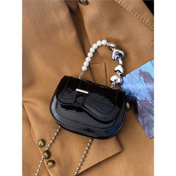 迷你小包包女2024新款春夏季高級質感小眾設計時尚珍珠鏈條斜挎包