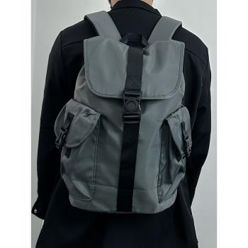 工裝機能風雙肩包純色百搭運動大容量學生書包潮牌戶外旅行包背包